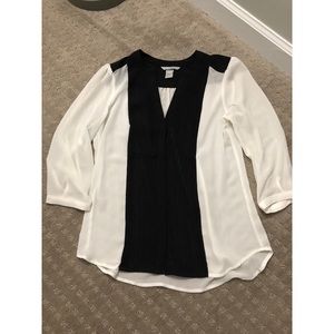 H&M Black and White Sheer Blouse, Size 6
